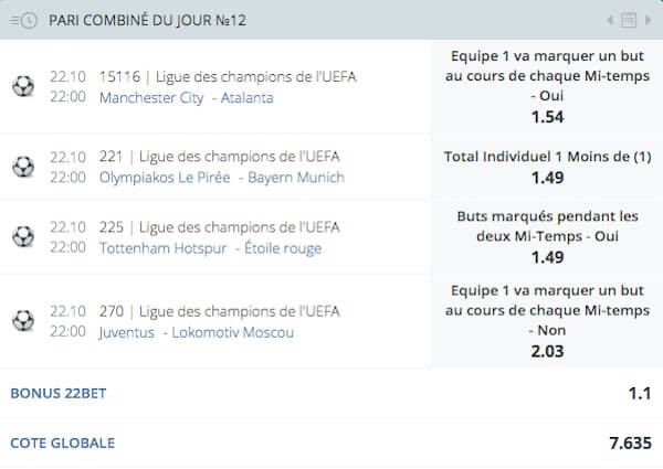 22bet pari combiné ligue des champions