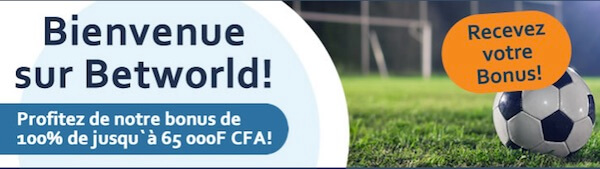 bonus 100% jusqu'à 65,000 XOF Betworld