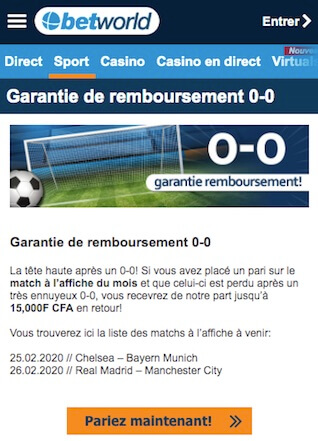 betworld pari remboursé ligue des champions