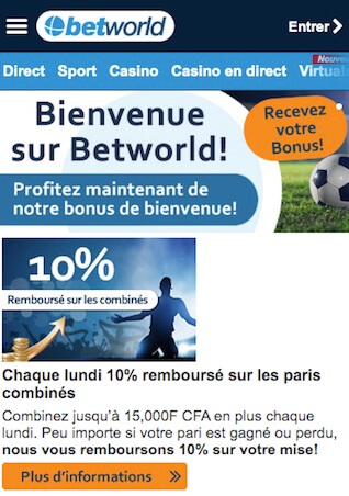 paris combinés 10% betworld