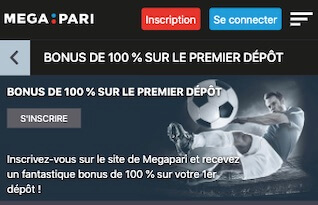 100% jusqu'à 100 euros bonus megapari