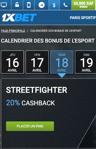 cashback 20% 1xbet streetfighter