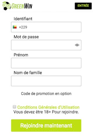 créer un compte greenwin bénin