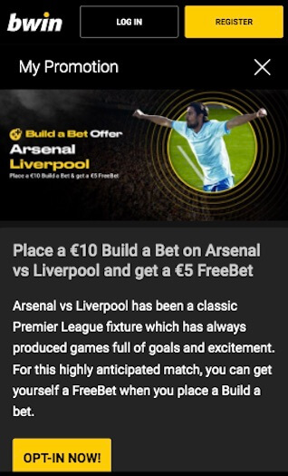 5 euros freebets bwin arsenal liverpool