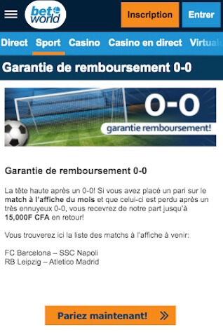 pari remboursé 0-0 betworld