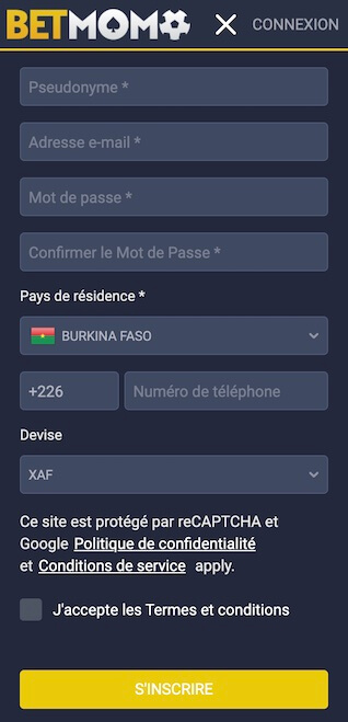 bet momo burkina compte