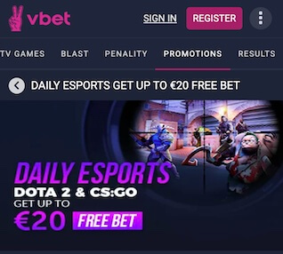 pari esport vbet 20 euros gains