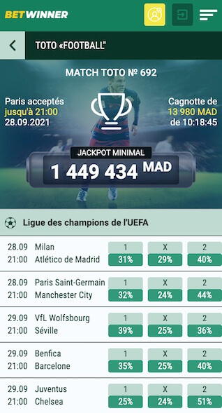 toto football ligue des champions betwinner