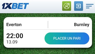 Mise 1xBet football Premier League Everton vs Burnley