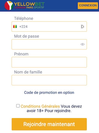 yellow bet créer compte guinee