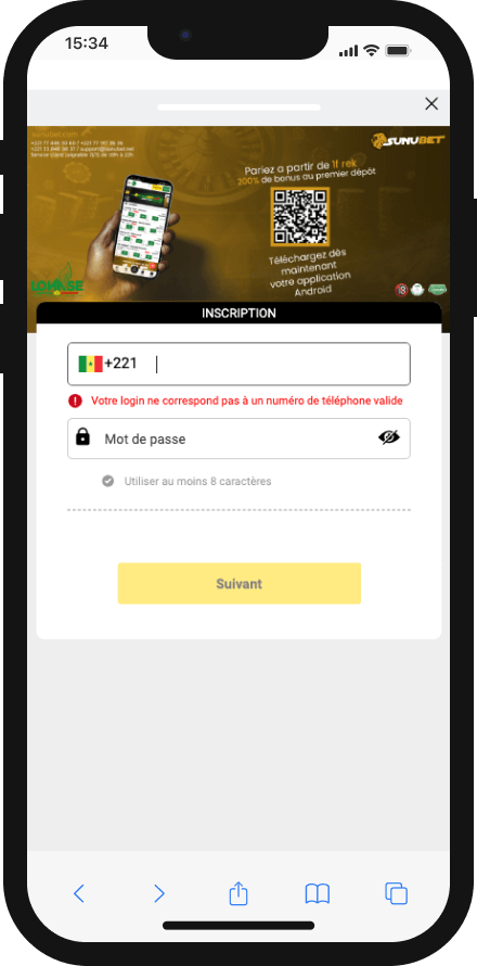 création d'un compte sur sunubet