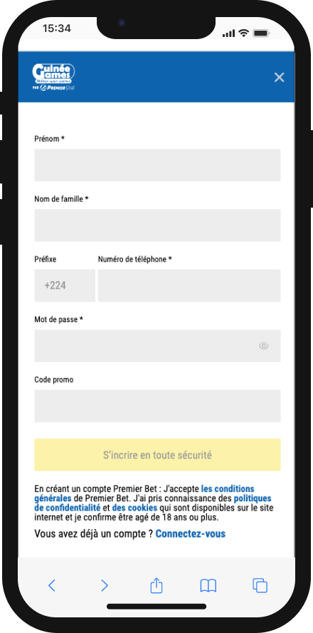 créer un compte sur guinée games apk